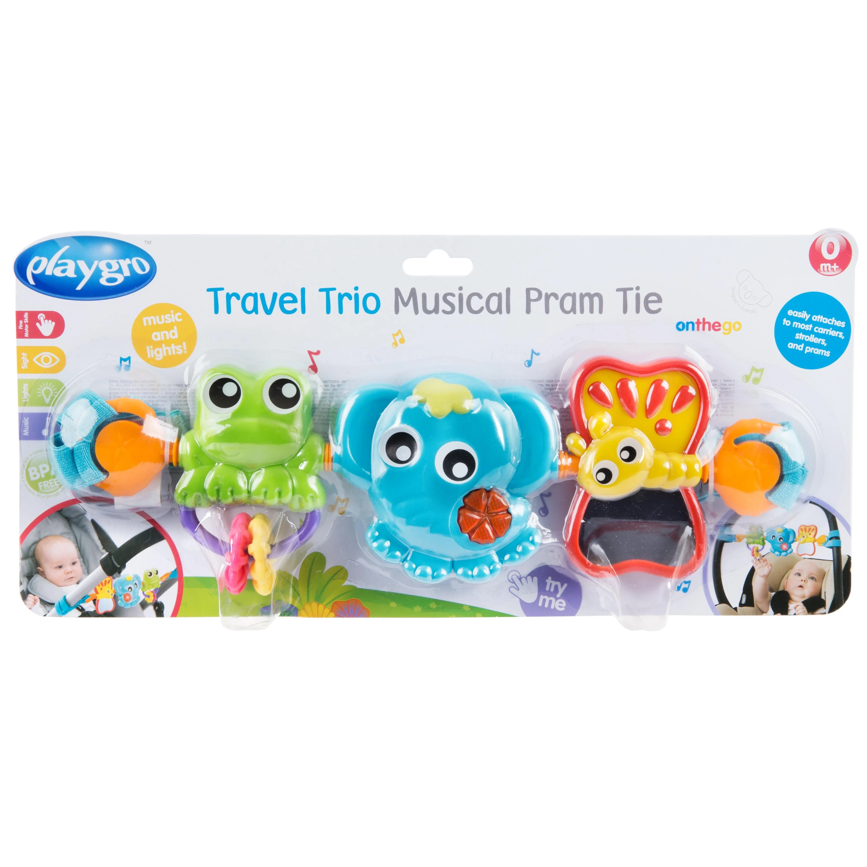 PLAYGRO muzikinis vežimėlio žaislas Travel Trio Musical, 0186984