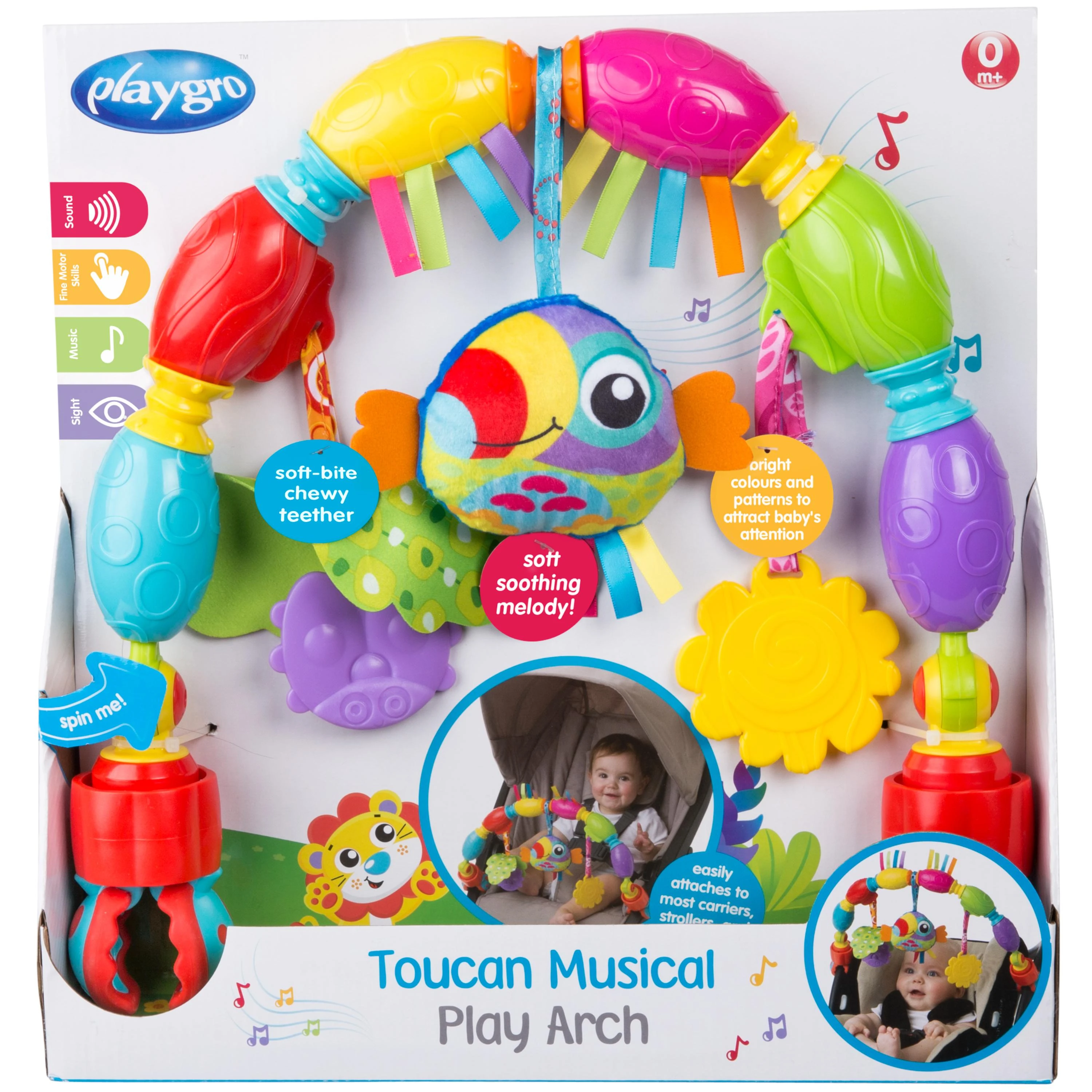 PLAYGRO vežimėlio žaislas Toucan Musical Play Arch, 0186985
