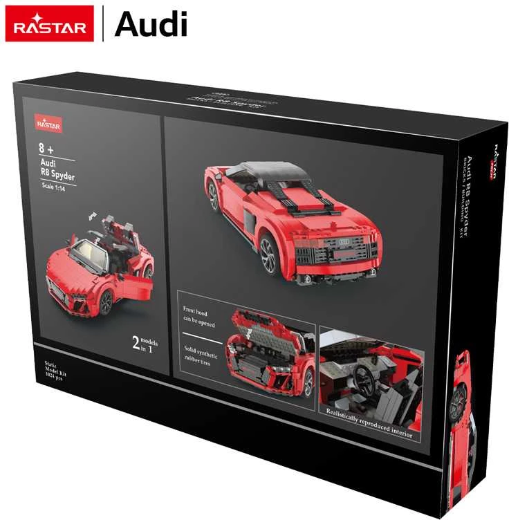 RASTAR 1:14 mastelio surenkamas automodelis AUDI R8 Spyder Bricks, 93800