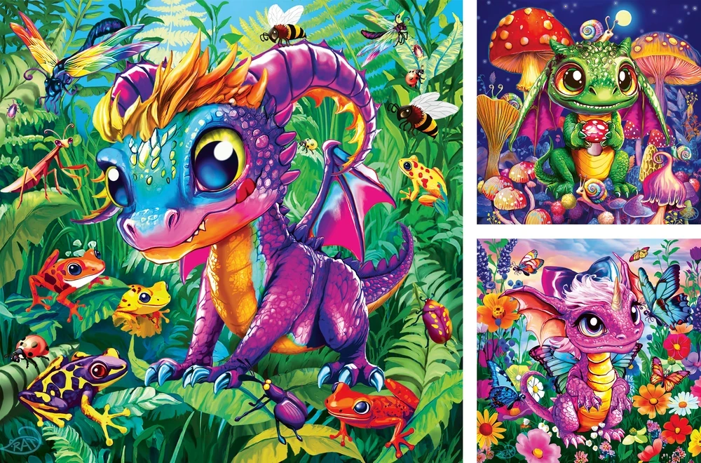 Ravensburger Dėlionė 3x49 vnt. - Mažieji sodo drakonai