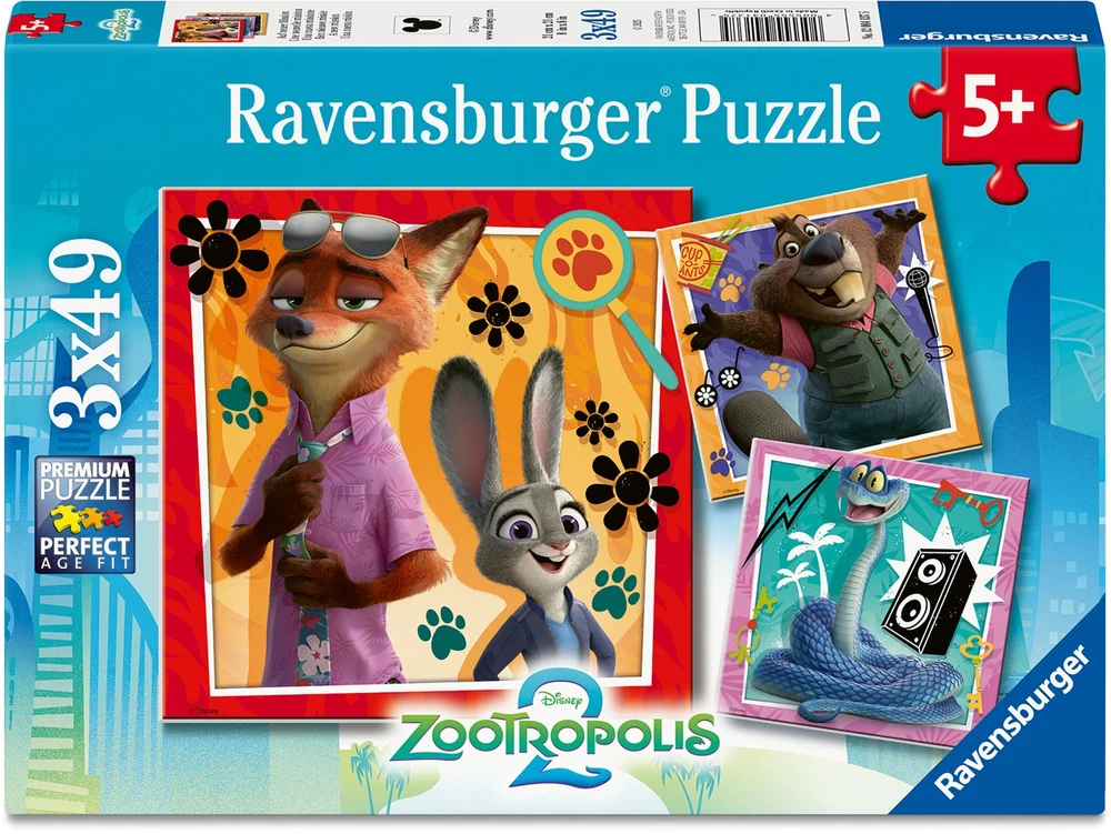 RAVENSBURGER Dėlionė dėlionė Zootopia 2, 3x49 det., 12004369 0
