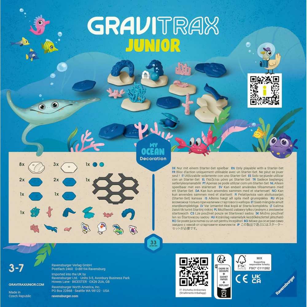 RAVENSBURGER GRAVITRAX JUNIOR takelių sistemos priedų rinkinys Ocean, 27400