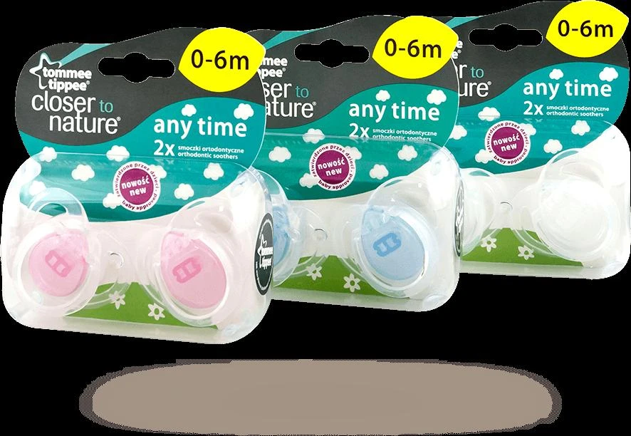 TOMMEE TIPPEE silikoniniai čiulptukai ANYTIME, 2 vnt., 0-6 mėn., 433649