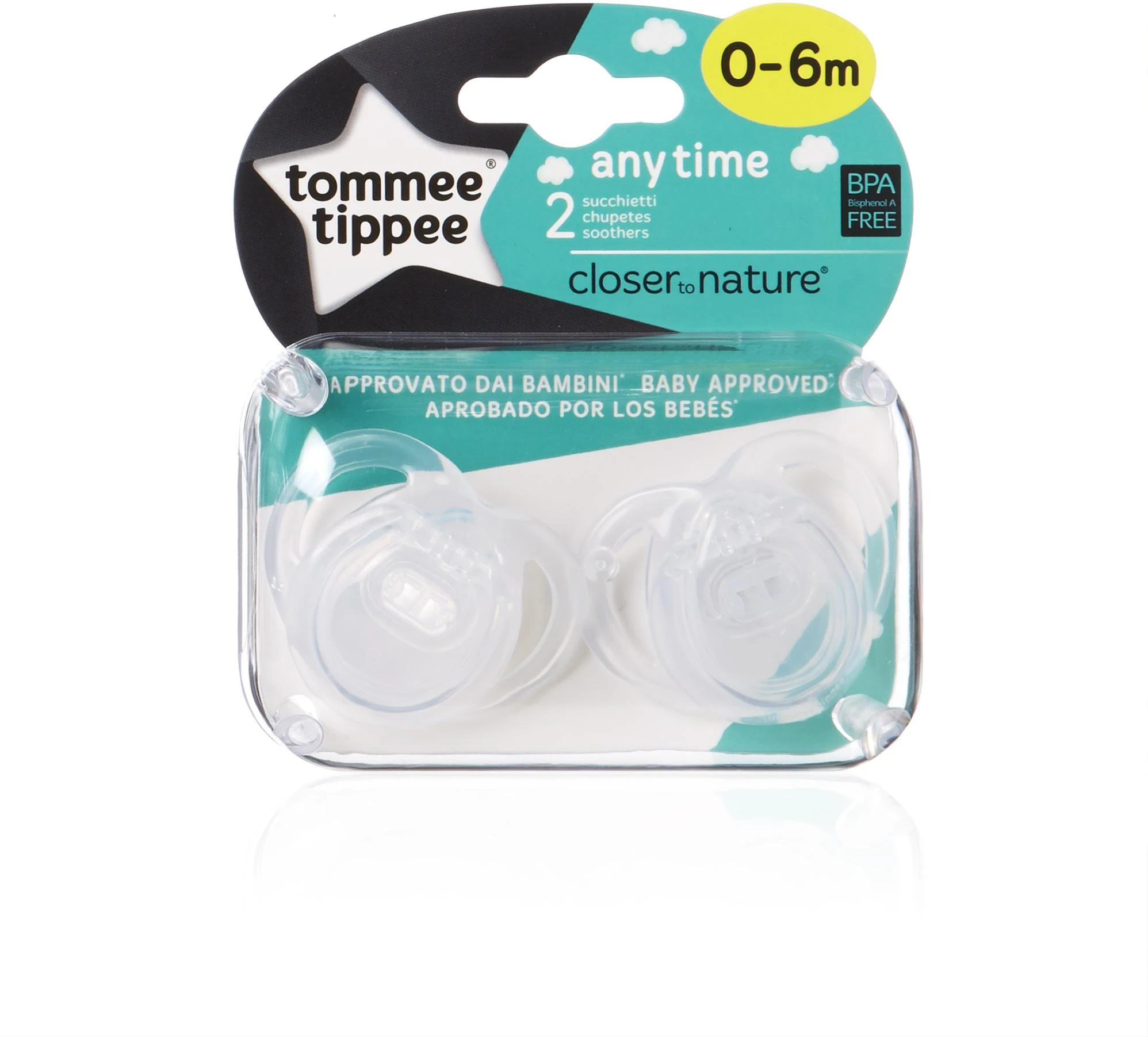 TOMMEE TIPPEE silikoniniai čiulptukai ANYTIME, 2 vnt., 0-6 mėn., 433649