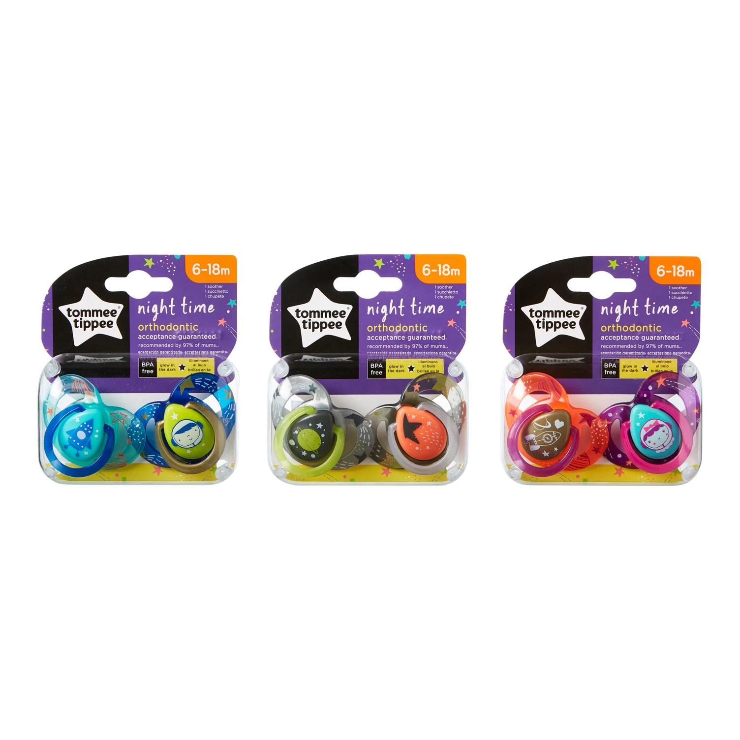 TOMMEE TIPPEE silikoniniai čiulptukai NIGHT STYLE, 6-18 mėn., 2 vnt., 433661