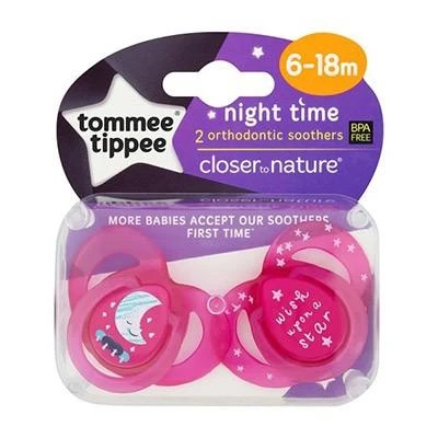 TOMMEE TIPPEE silikoniniai čiulptukai NIGHT STYLE, 6-18 mėn., 2 vnt., 433661