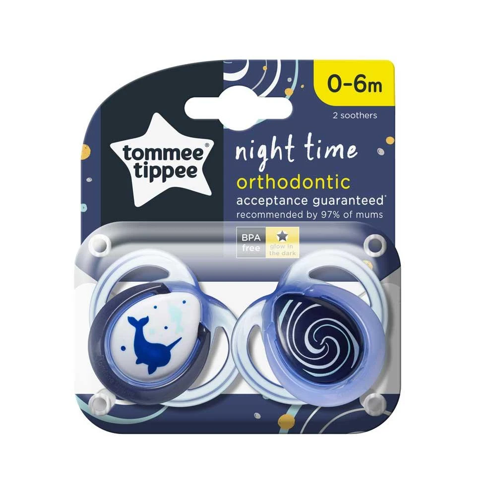 TOMMEE TIPPEE TTP43338095 čiulptukai NIGHT TIME 0-6m mix 2pack aprašymas - Prekės nuotrauka
