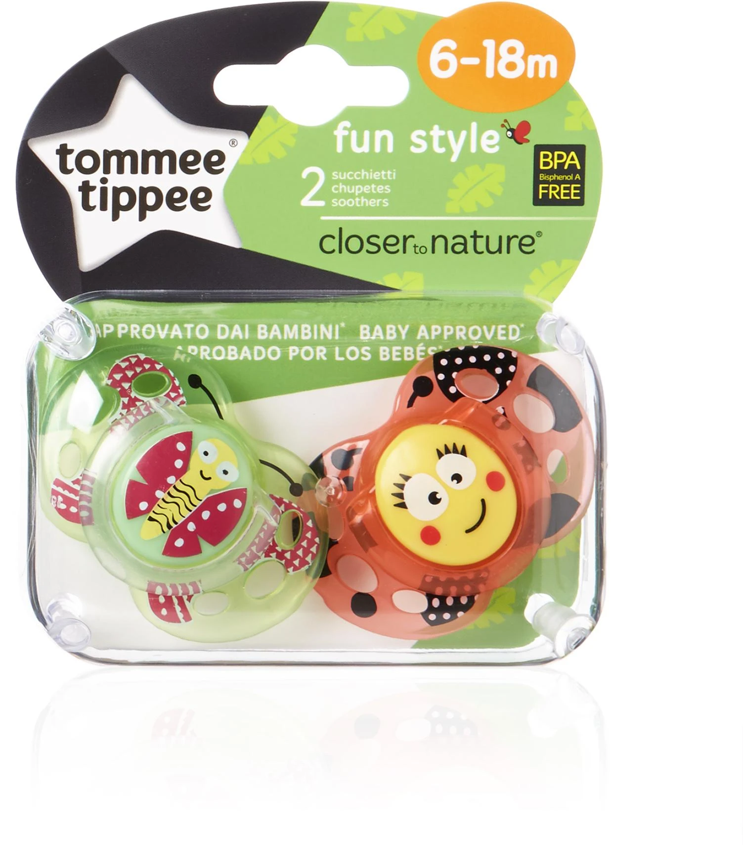 TOMMEE TIPPEE silikoninis čiulptukas FUN STYLE, 6-18 mėn., 2 vnt., 433651