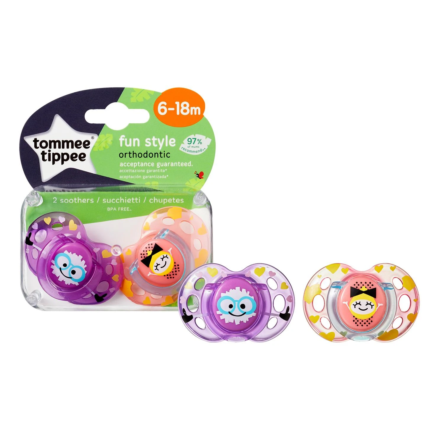 TOMMEE TIPPEE silikoninis čiulptukas FUN STYLE, 6-18 mėn., 2 vnt., 433651