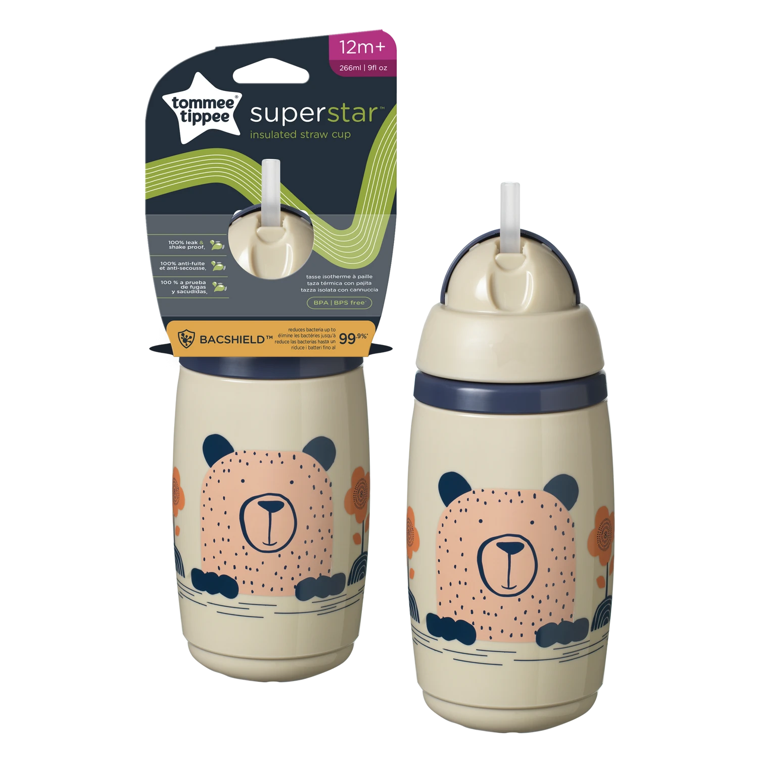TOMMEE TIPPEE gertuvė - termosas su šiaudeliu IZOLIUOTAS ŠIAUDAS 266ml, 12m+, Pilkas, 447824