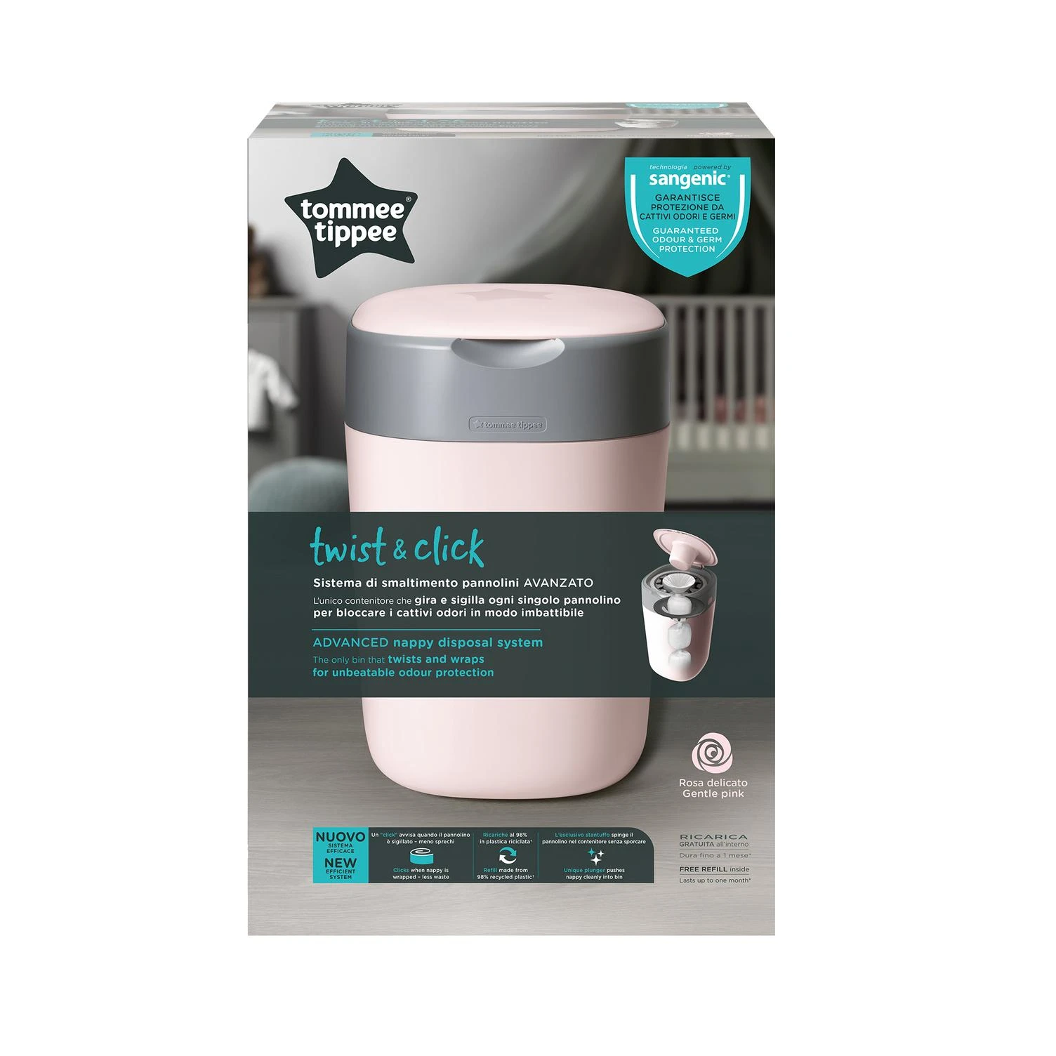 TOMMEE TIPPEE konteineris sauskelnėms Sangenic Twist&Click, rožinis, 85100202