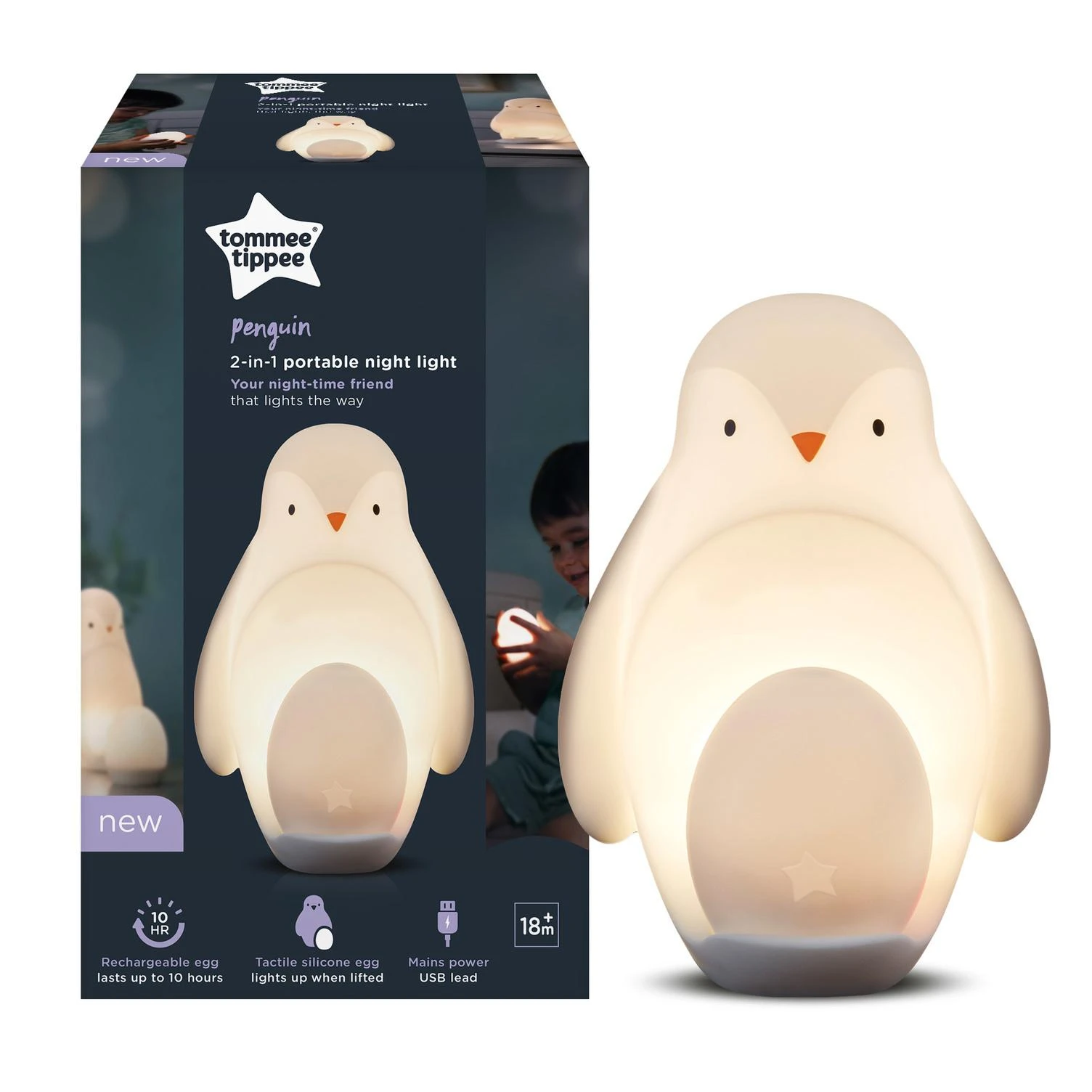 TOMMEE TIPPEE naktinis šviestuvas Penguin 2in1, 18M+, 49100810