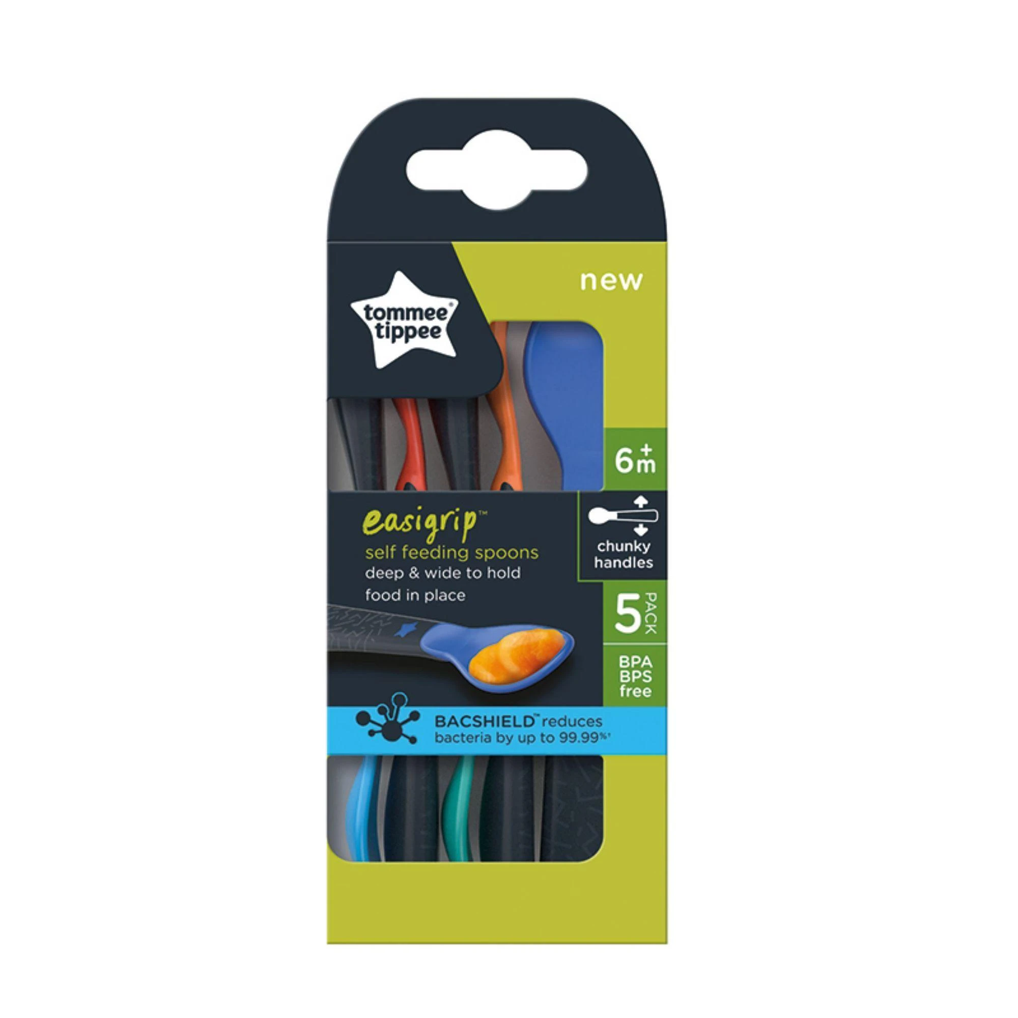 TOMMEE TIPPEE pirmasis maitinimosi šaukštas, mixcolor, 4 mėn+, 5 vnt., 44718920