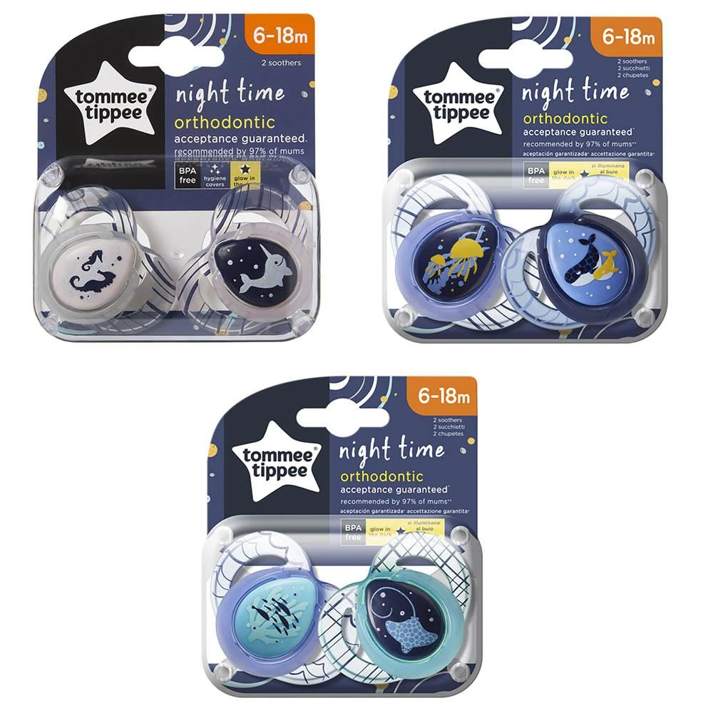 TOMMEE TIPPEE silikoniniai čiulptukai NIGHT STYLE, 6-18 mėn., 2 vnt., 433661