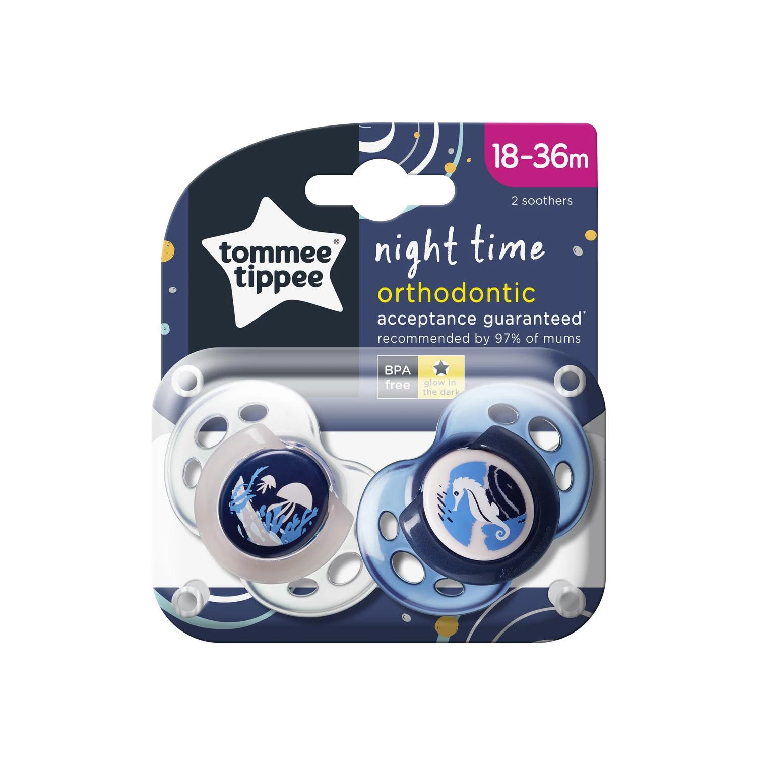 Tommee Tippee Silikoniniai čiulptukai Night Time 18-36 m 2 vnt. (43340094)