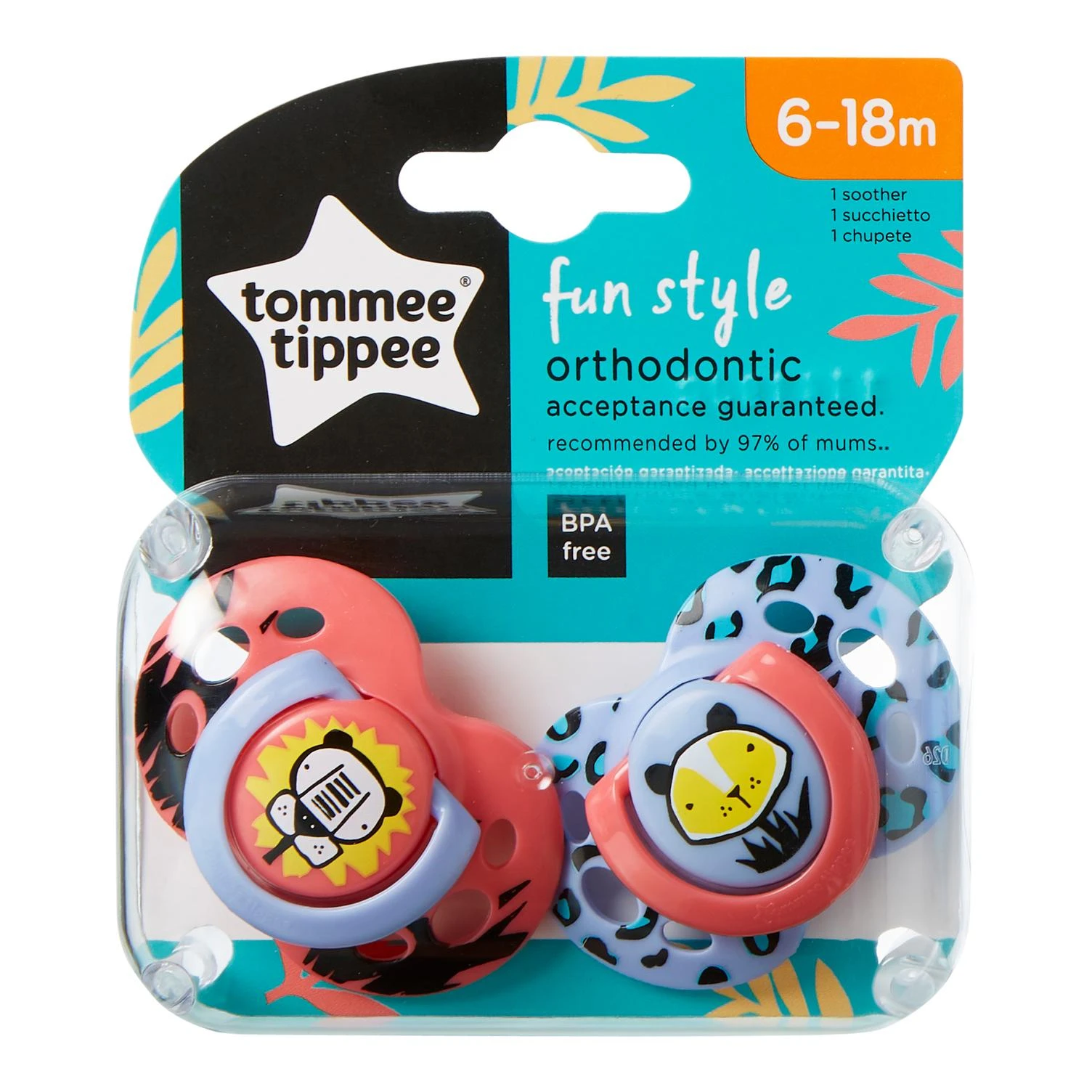 TOMMEE TIPPEE silikoninis čiulptukas FUN STYLE, 6-18 mėn., 2 vnt., 433651