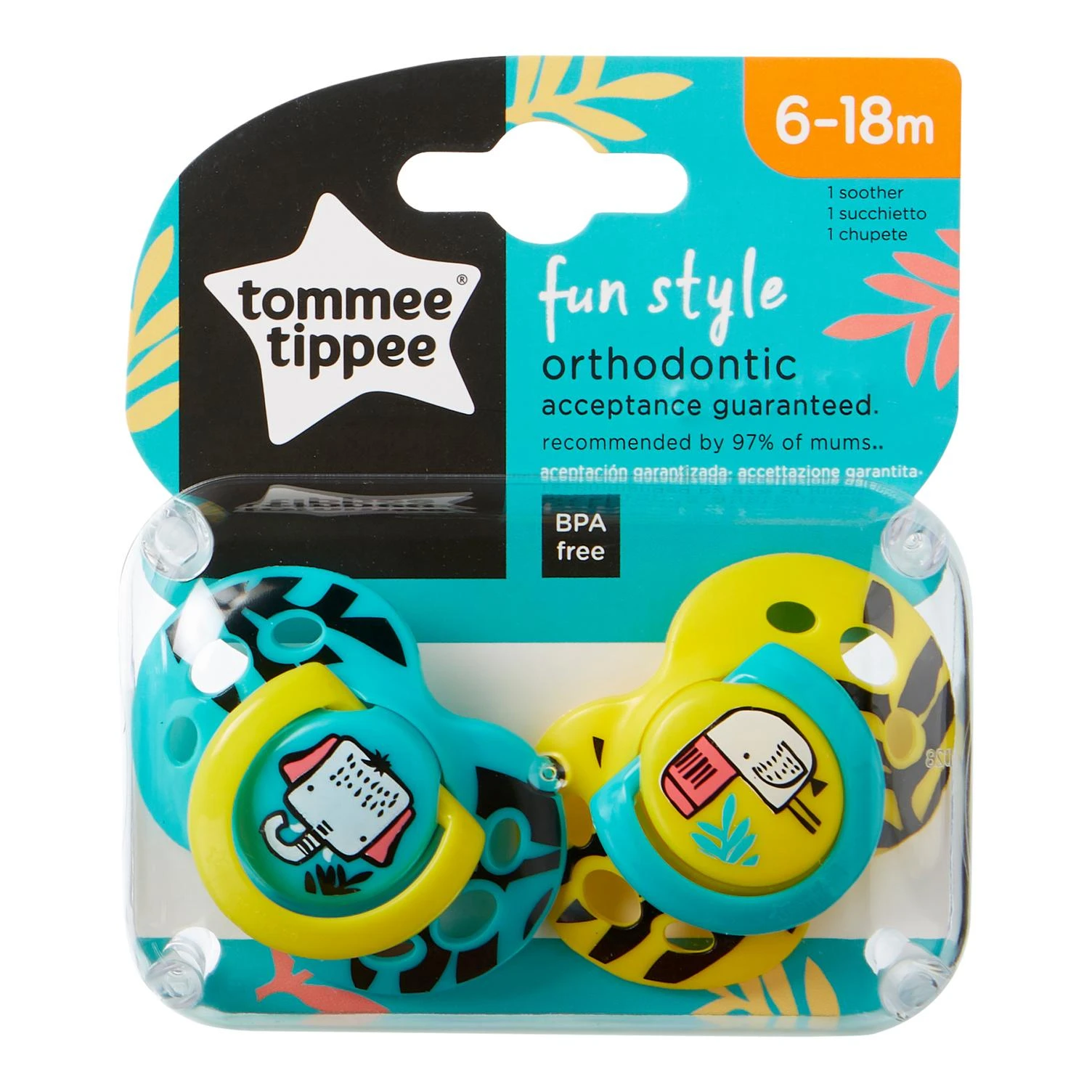 TOMMEE TIPPEE silikoninis čiulptukas FUN STYLE, 6-18 mėn., 2 vnt., 433651