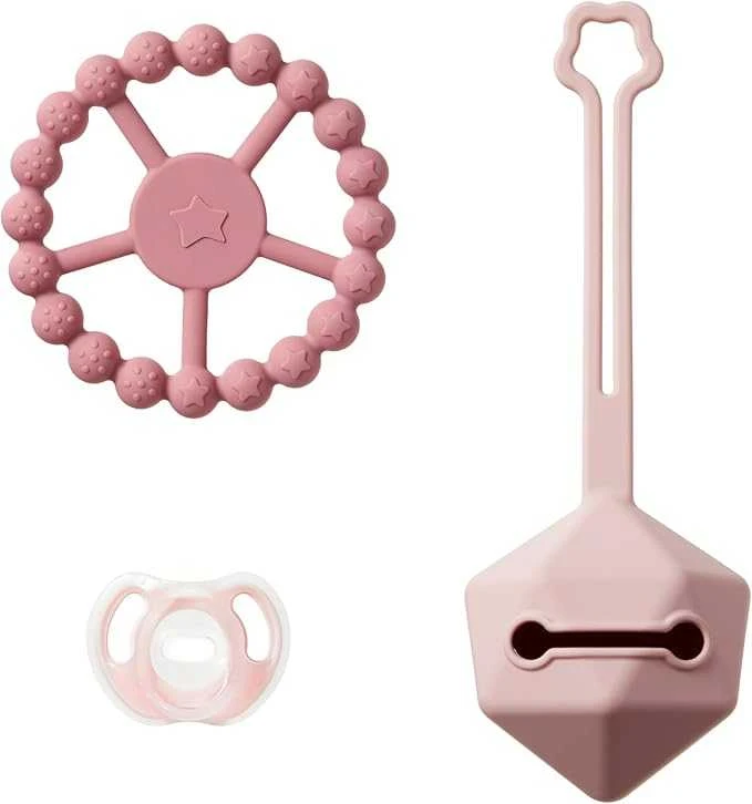 TOMMEE TIPPEE silikoninis čiulptukas su čiulptuko dėklu ir kramtuku, pink, 433609