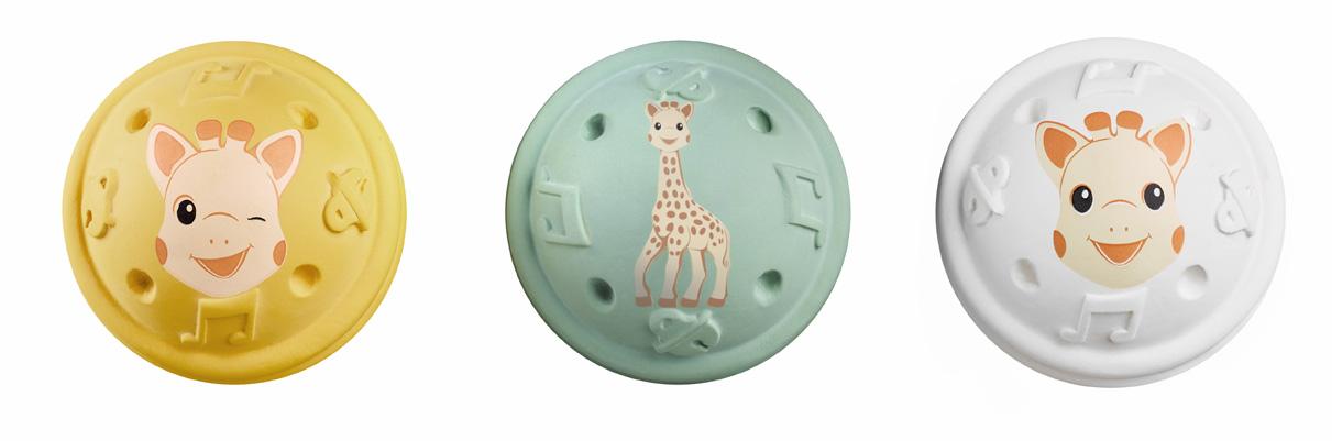 VULLI Sophie la girafe klausos pojūtį lavinantis žaislinių kamuoliukų rinkinys, HEARING, žalias, baltas, geltonas, 3mėn.+, 3 vnt., 010504