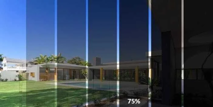 Atspindinti apsauginė plėvelė, išorinė "Veidrodinė plėvelė 75%" Išorinė 0.76m pločio 9m ilgio