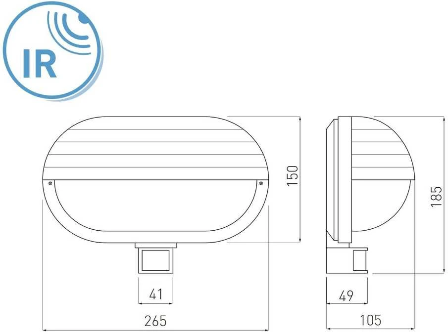 Sieninis šviestuvas GTV Priekinis šviestuvas su jutikliu, maks. 60 W, E27, AC220-240 V, 50/60 Hz, šviesos kampas 1