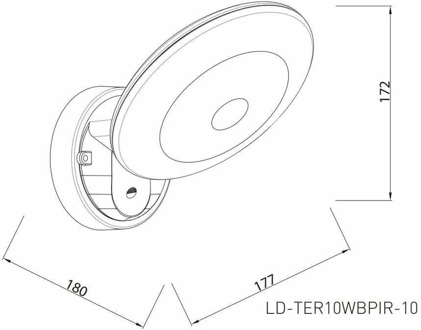GTV LED fasado šviestuvas su judesio jutikliu TERRO, 10W, 1200lm, IP54, AC220-240V, 50/60Hz, 4000K, juodas, LD-TER10WBPIR-10