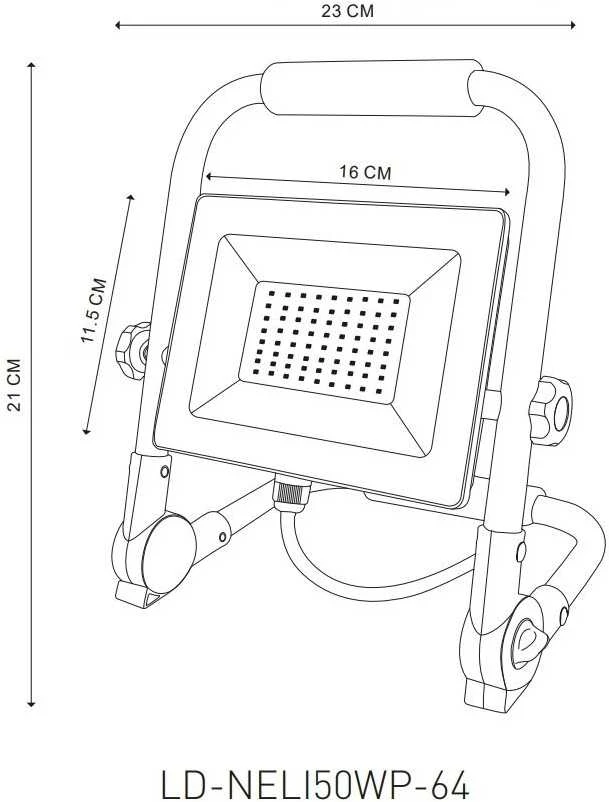 GTV NELI Portable Floodlight, LED, 50W, 4500lm, 6400K, AC220-240V, IP65, 1.5m cable