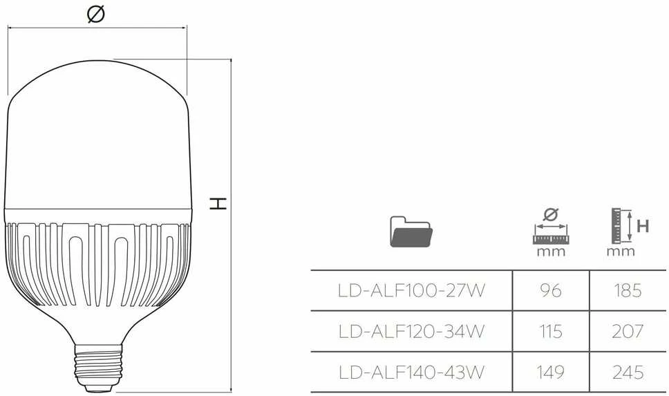LED lemputė F140 43W, 4600lm, E40, AC 230V 50/60 4000K, LD-ALF140-43W, GTV