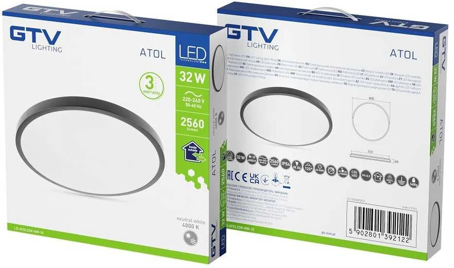 LED lubinis šviestuvas ATOLL, Juodas, LD-ATOL32W-NW-10, GTV