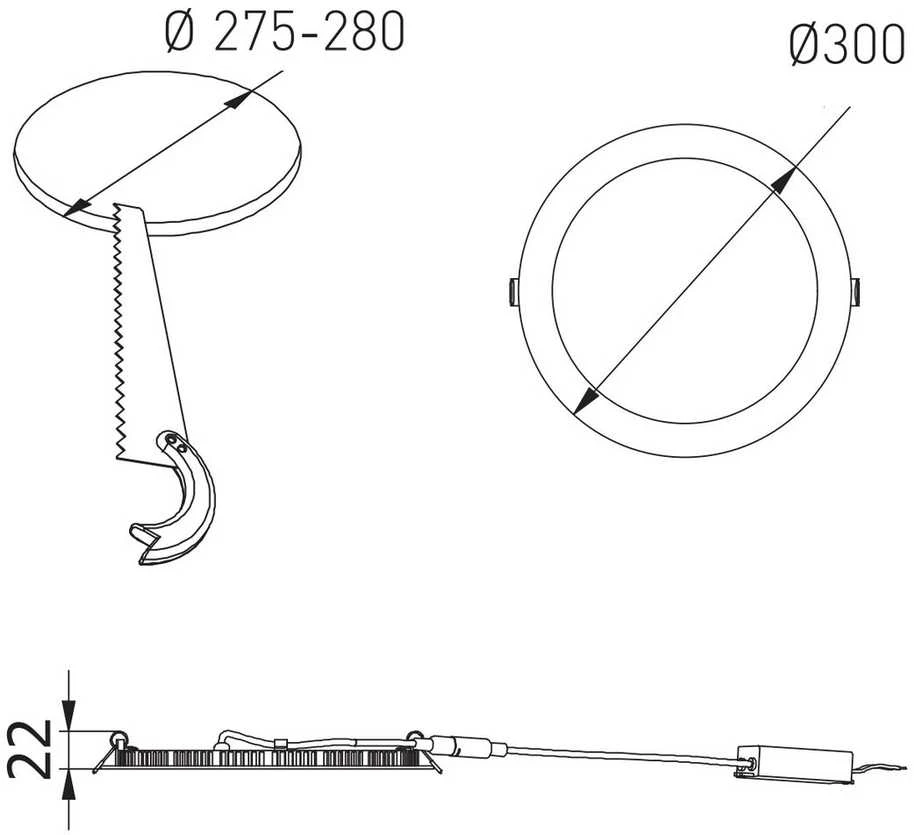 GTV LED šviestuvas ORIS PLUS Downlight tipas, 24W, 2000lm, AC220-240V, 50/60Hz, 120°, 3000K, į