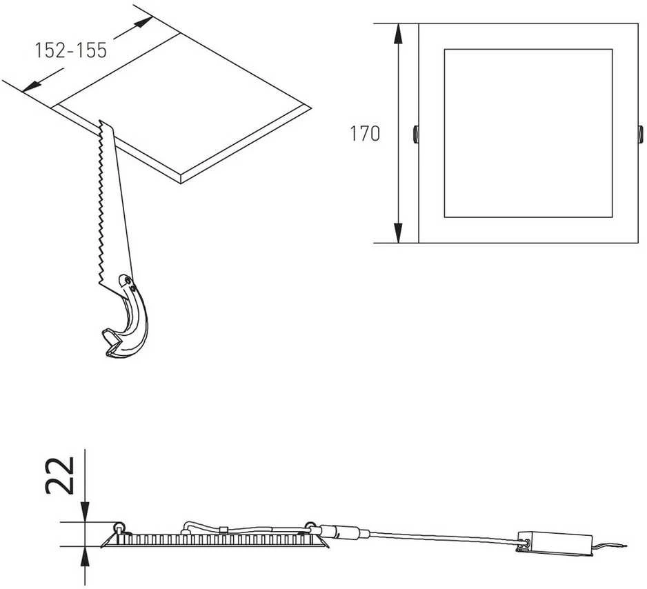 Lubinis šviestuvas GTV LED šviestuvas MATIS PLUS, 13W, 1020lm, AC220-240V, 50/60Hz, 120°, 4000K, įleidžiamas, bal