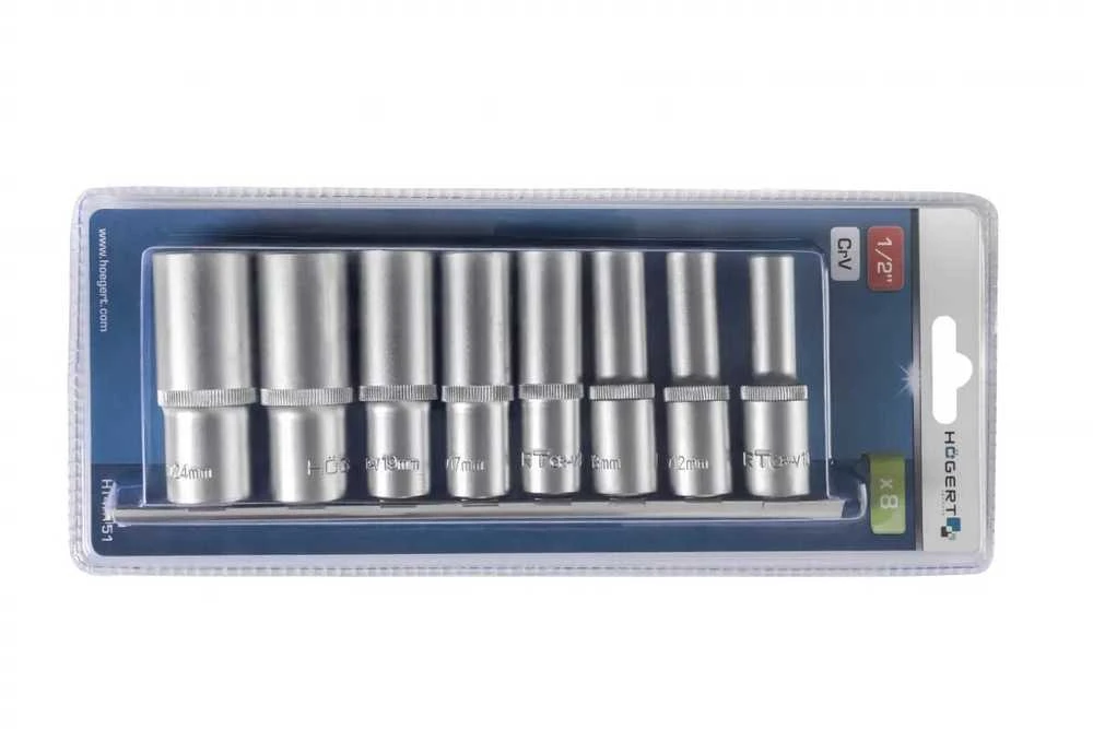 Hogert 1/2" 12-point socket wrench set, 8 pcs.