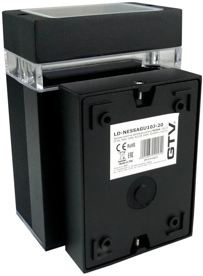 GTV Vienos krypties sieninis šviestuvas NESSA, GU10, MAX. 50W, IP54, AC220-240V, 50/60Hz, juod