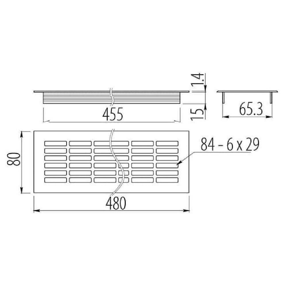Ventiliacinės grotelės 480 x 80 mm, juodos, KK-W80800-D2, GTV
