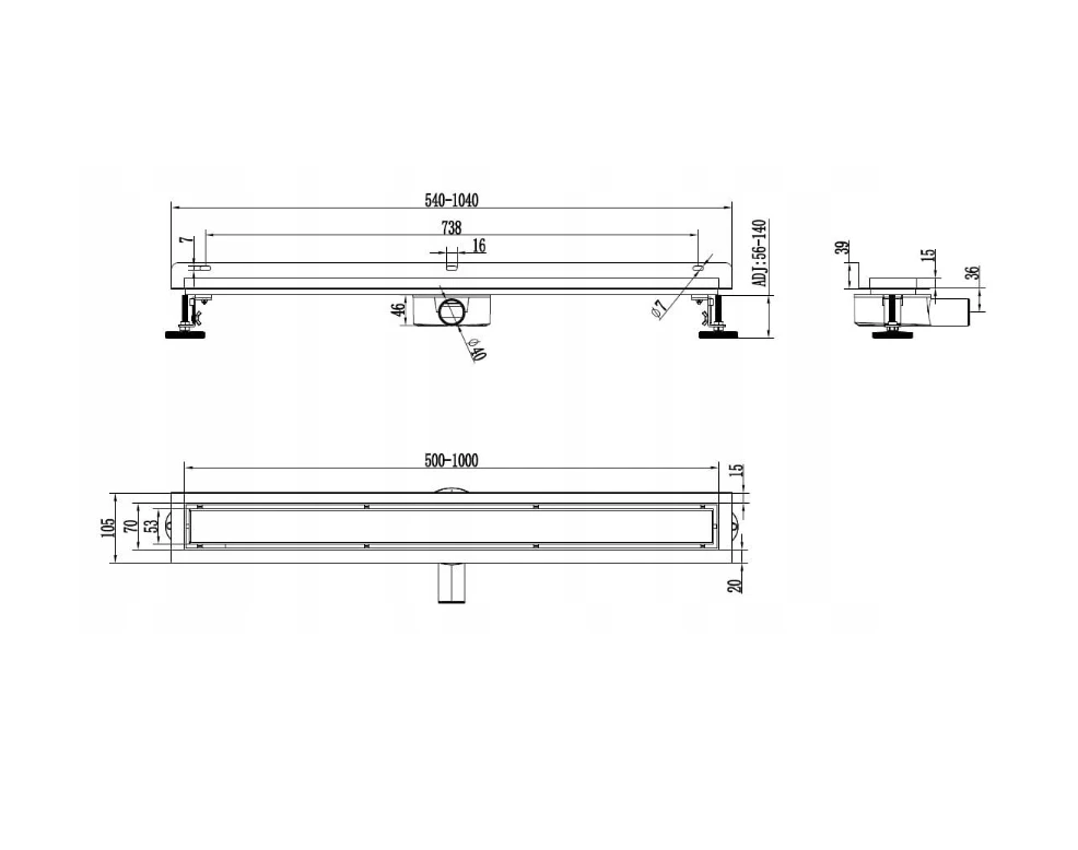 Latakas PRO Drain L 360 2in1 Sausas (montuojamas prie sienos) 60 cm