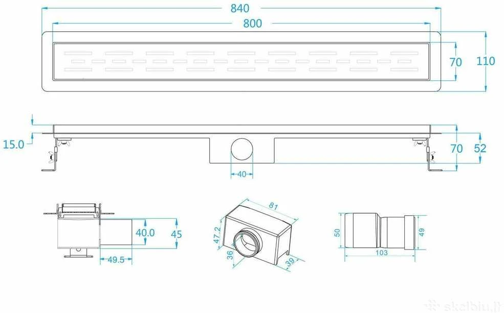 Pro Drain Latakas su įklijuojama plytele Basic (sausas) 60 cm