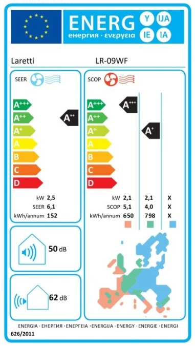 Inverterinis splitinis oro kondicionierius Laretti LR-09WF Gold Line, Heating Belt sistema, Wi-Fi, filtras 3 in 1 (nuo -15°С iki +48°С)