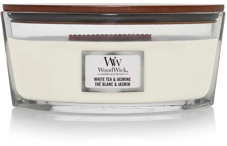 WoodWick Aromatinė žvakė (White Tea & Jasmine), 453,6 g