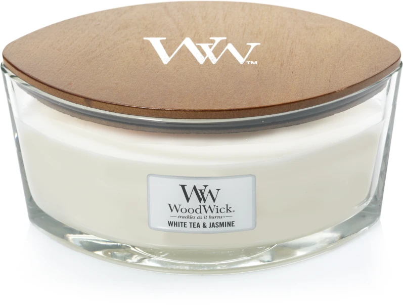 WoodWick Aromatinė žvakė (White Tea & Jasmine), 453,6 g