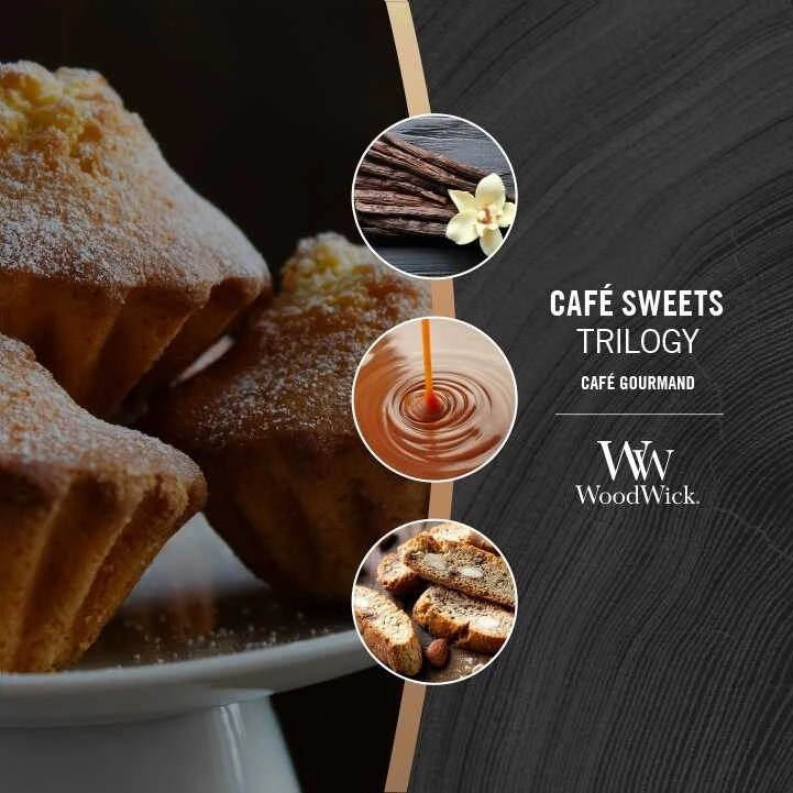 WoodWick Aromatinė žvakė (Trilogy Cafe Sweets), 275 g