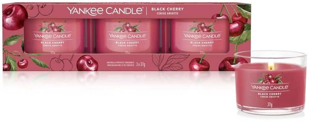 Yankee Candle Aromatinių žvakių rinkinys (Black Cherry), 3 x 37 g