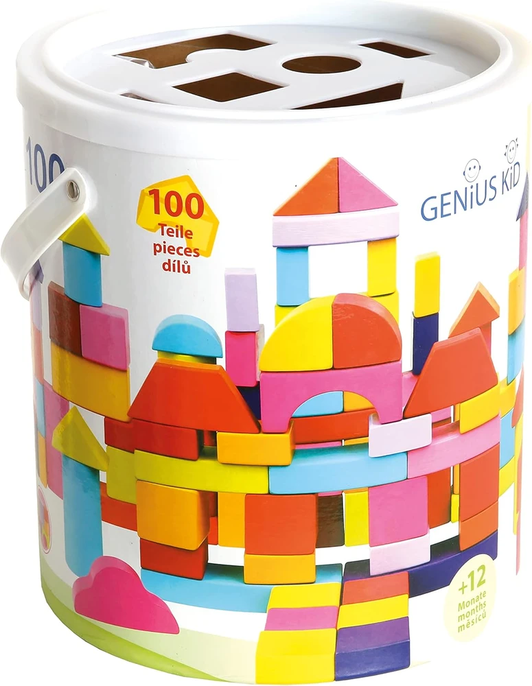 BINO Spalvotos medinės kaladėlės, 12 mėn+, 100 vnt