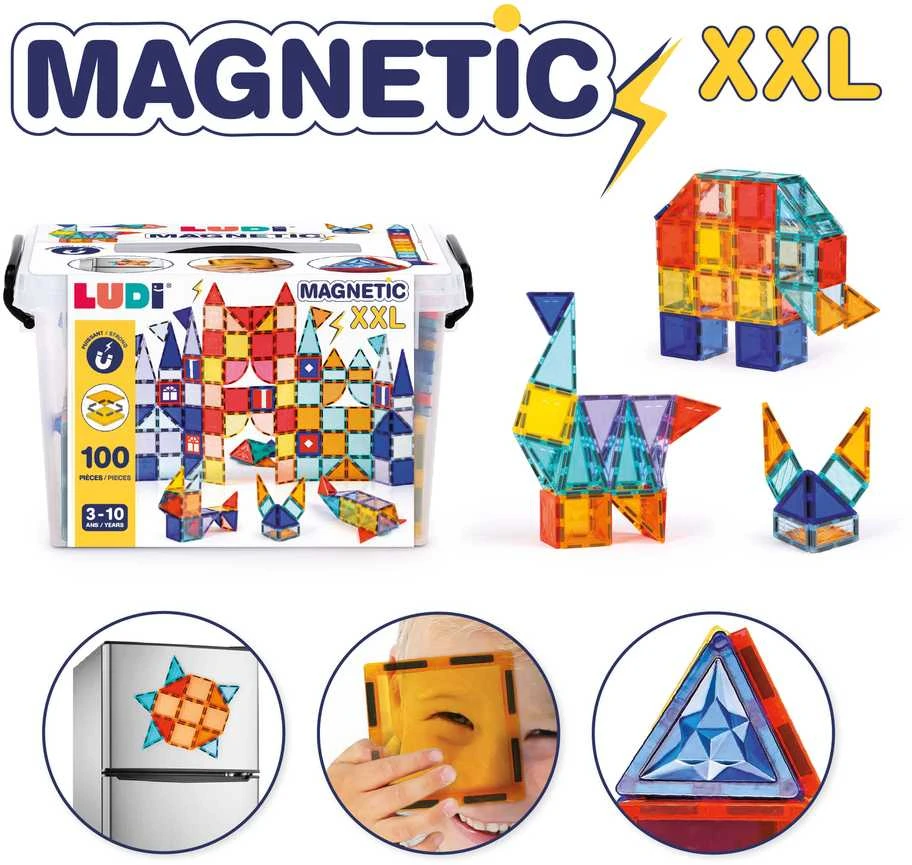 LUDI magnetinis konstruktorius vaikams, 100 dalių 2D/3D XXL