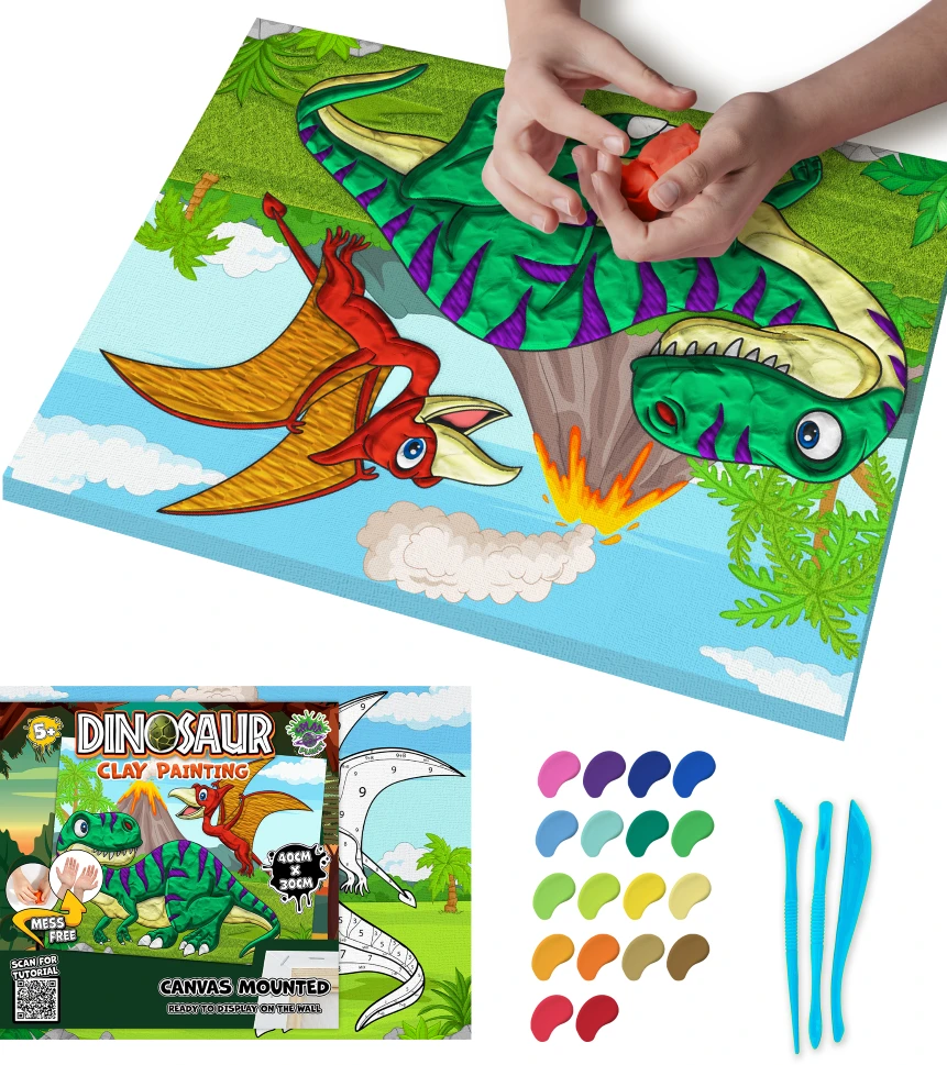 Splat Planet paveikslas iš modelino, Dinozaurai 30x40cm