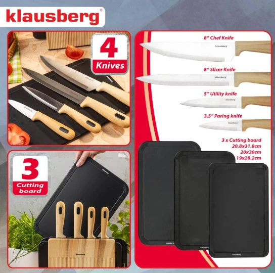 Klausberg virtuvės ir kepsnių peiliai bloke Klausberg KB-9038