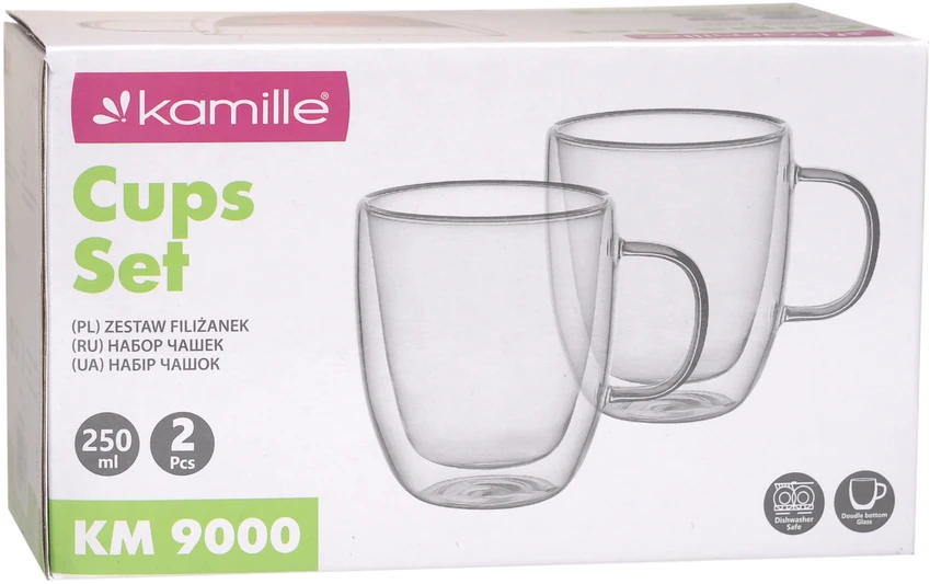 2 dvigubų sienelių stiklo puodelių rinkinys 250 ml, 9000, Kamille