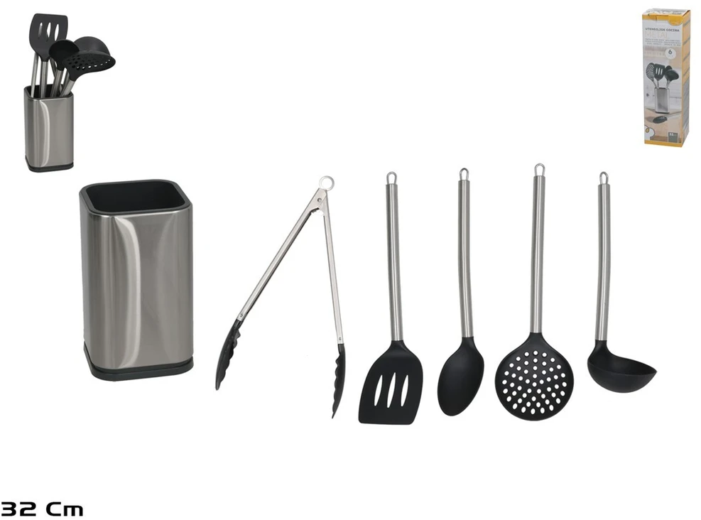 6 metalinių virtuvės įrankių rinkinys, 35 x 10 x 10 cm, KITCHEN&GO