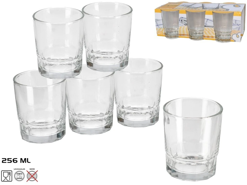 6 stiklo vandens stiklinių rinkinys 256 ml, 9 × 8 × 8 cm, KITCHEN&GO