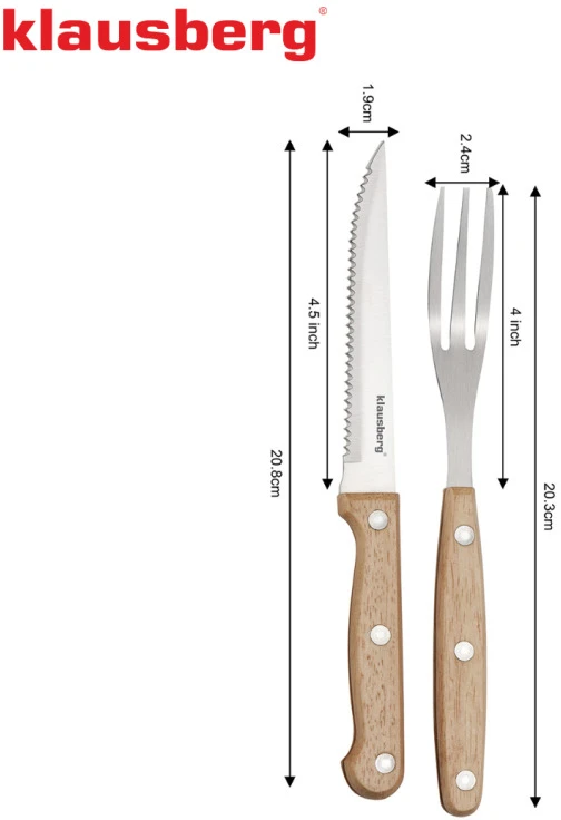 8 dalių kepsnių ir BBQ rinkinys, nerūdijantis plienas ir mediena, Klausberg KB 7976