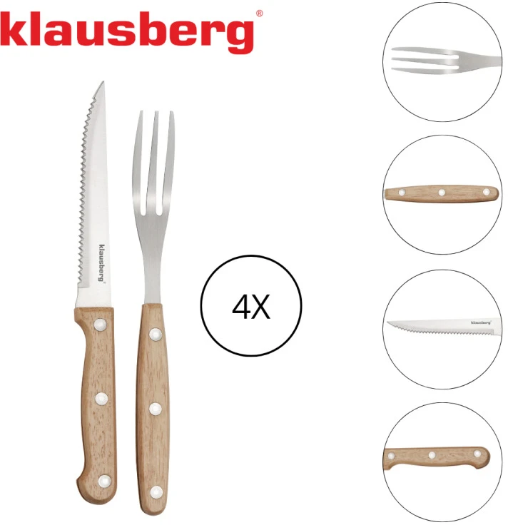 8 dalių kepsnių ir BBQ rinkinys, nerūdijantis plienas ir mediena, Klausberg KB 7976